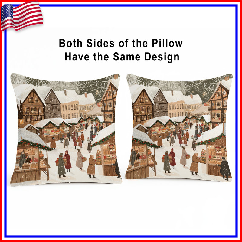 Winter Market Scene Double Sided Throw Pillows, 26 x 26 inches