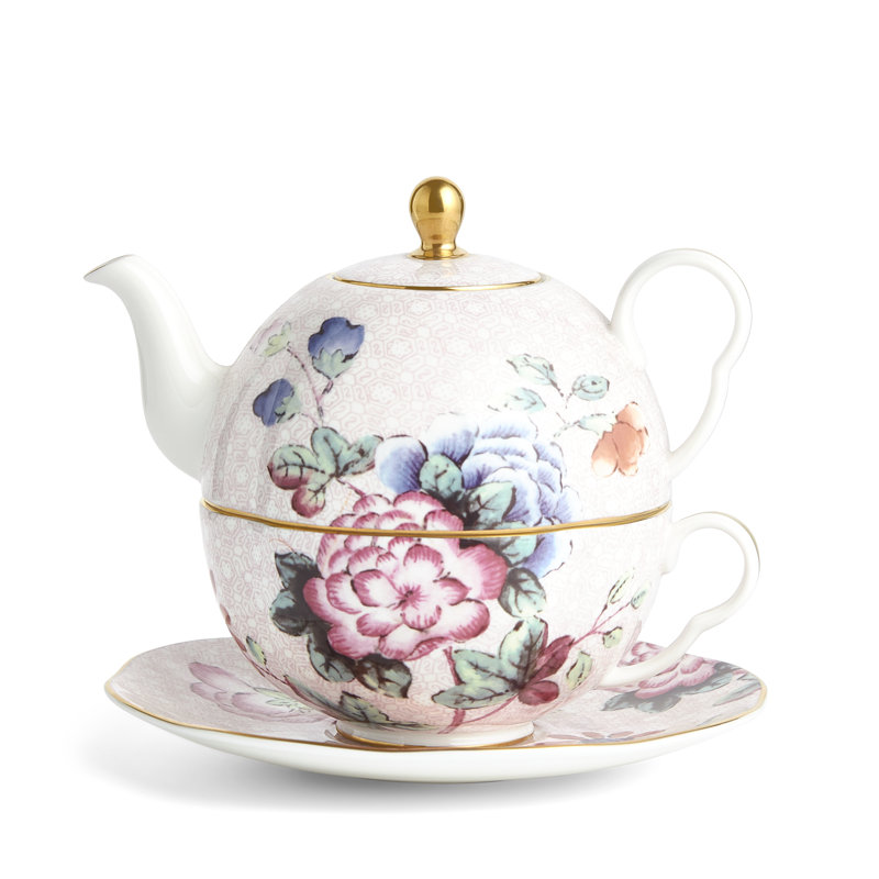 Floral Multicolor Bone China Teapot and Teacup Set