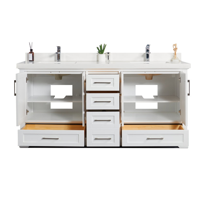 Ensemble de meuble-lavabo double l 72 po x P 22 po x H 36 po Eser, Blanc, Blanc, bordure droite