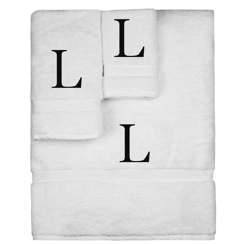 Ensemble de serviettes monogrammées - ensemble de 3 - lettre-bloc, L, Blanc / noir