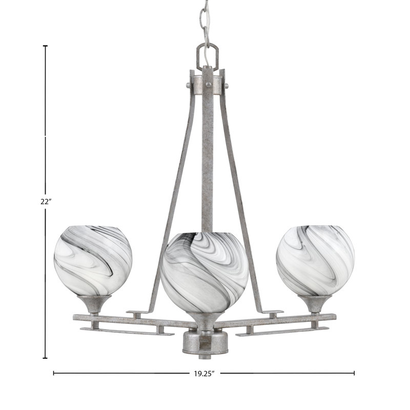 Lustre 3 lumières Uptowne illustré en finition argent vieilli avec verre tourbillon onyx de 5,75 po