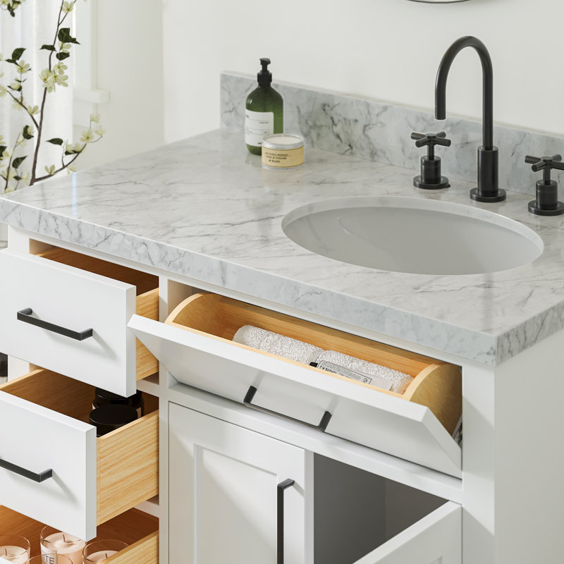 ARIEL HEPBURN 37 IN RIGHT OFFSET RECTANGULAR SINK VANITY 1,5 IN, Right, Oval, White