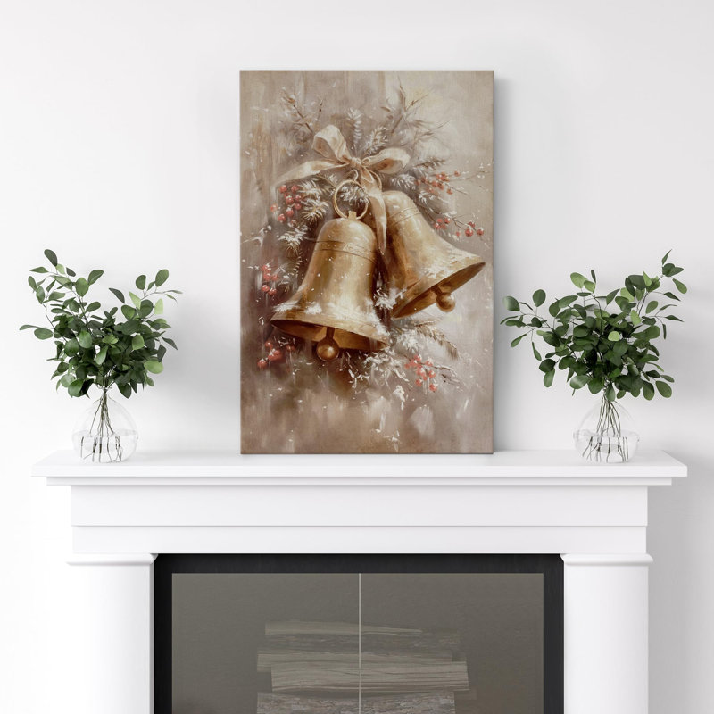 Décoration de Noël rétro vintage avec cloche décorative de baies et de pins, art moderne chaleureux, H 36 po x l 24 po