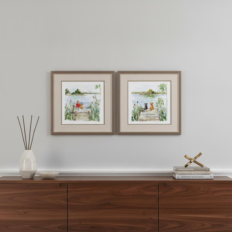 Set Of Two Lake Bronze Framed Print Wall Art