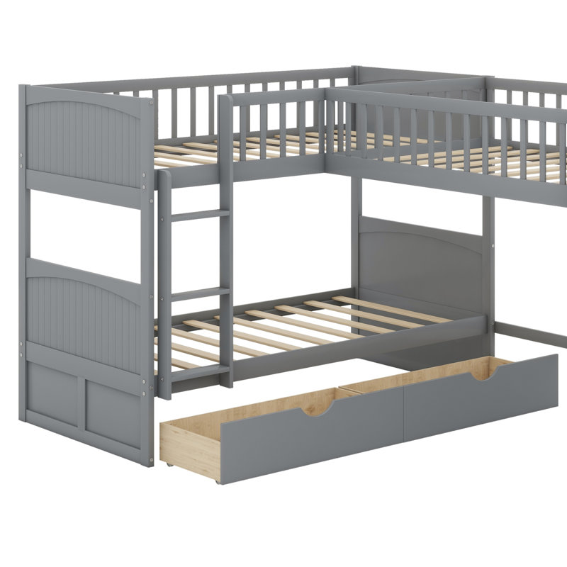 Bunk Bed With A Loft Bed Attached, With Drawers, Gray