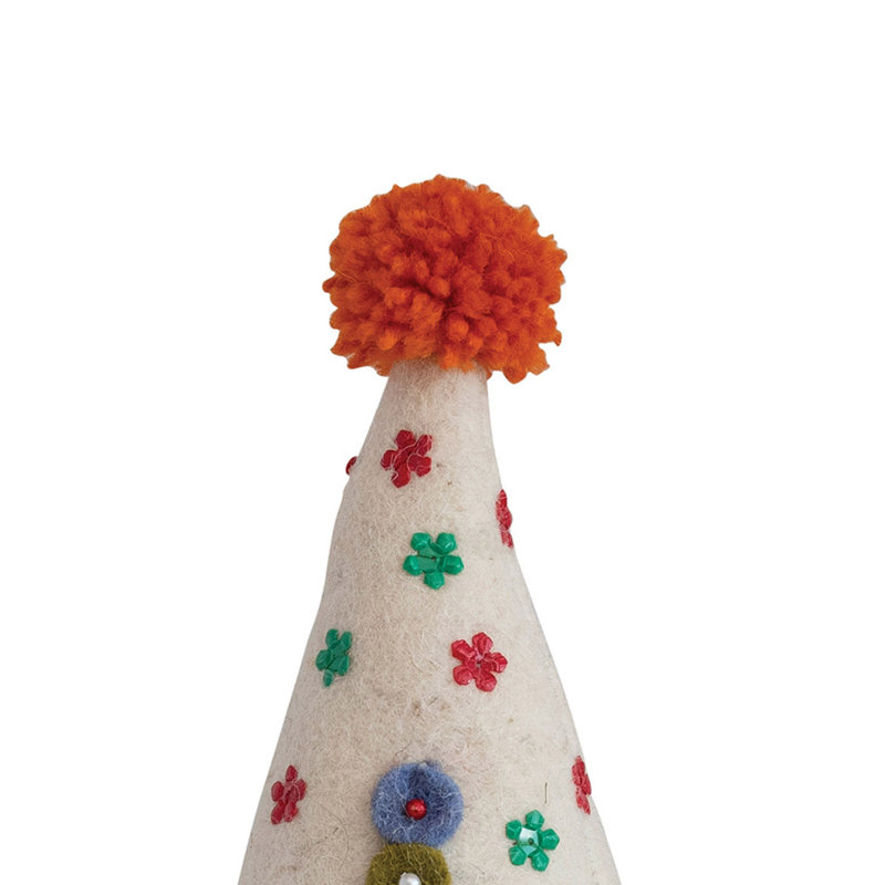 Arbre en feutre de laine fait à la main avec perles, broderies et pompons