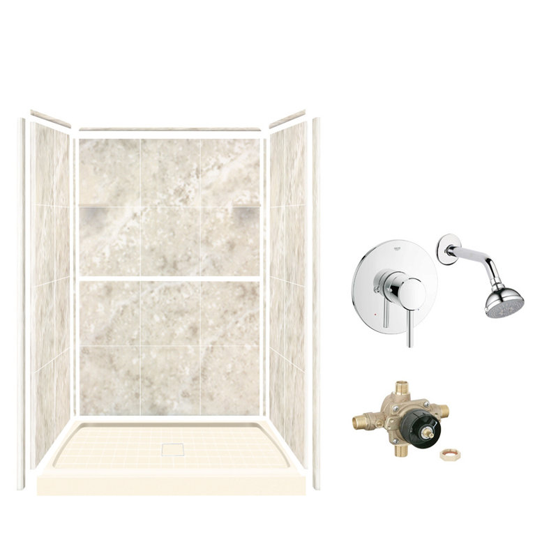Surface Solide 75" X 48" X 36" Kit De Paroi De Douche à Trois Panneaux, Moka argenté