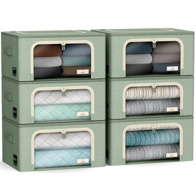 Bacs de rangement en tissu Sorbus: sacs de rangement empilables et pliables, avec fenêtre transparente (ensemble de 6), bleu sarcelle