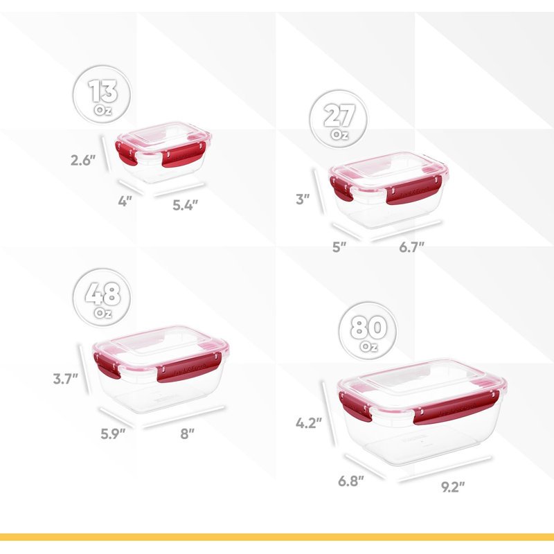 Contenants en plastique pour aliments avec couvercles hermétiques (ensemble de 4), Rouge / transparent