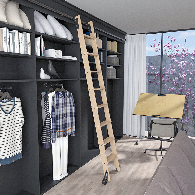 Montecito Maple Wood Removable Ladder, Black, 8.92 ft