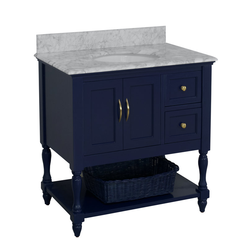 Ensemble de meuble-lavabo simple 36 po Hampton, Bleu royal, Marbre de Carrare
