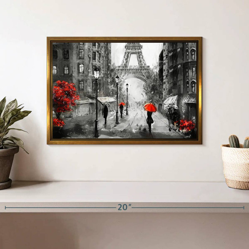 Paris, jour de pluie, Cadre flottant doré, 13 po x 9 po