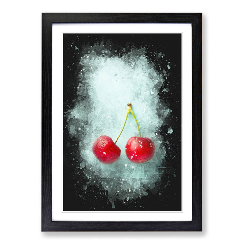 Two Cherries - Picture Frame Graphic Art, 65cm H x 48cm W x 2cm D, Black