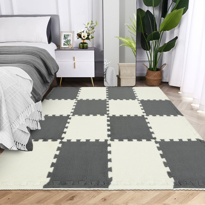 Reith 48'' W x 48'' L Level Loop Polyester Carpet Tile, Gray/White