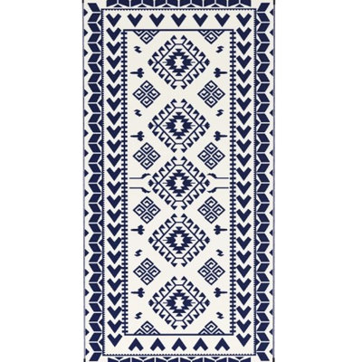 Patio Rug For Outdoor Recreation And Relaxing, Reversible Blue White Carpet, 215.7" L X 107.9" W, Polypropylene Fabric, Easy To Maintain Camping Recreation,