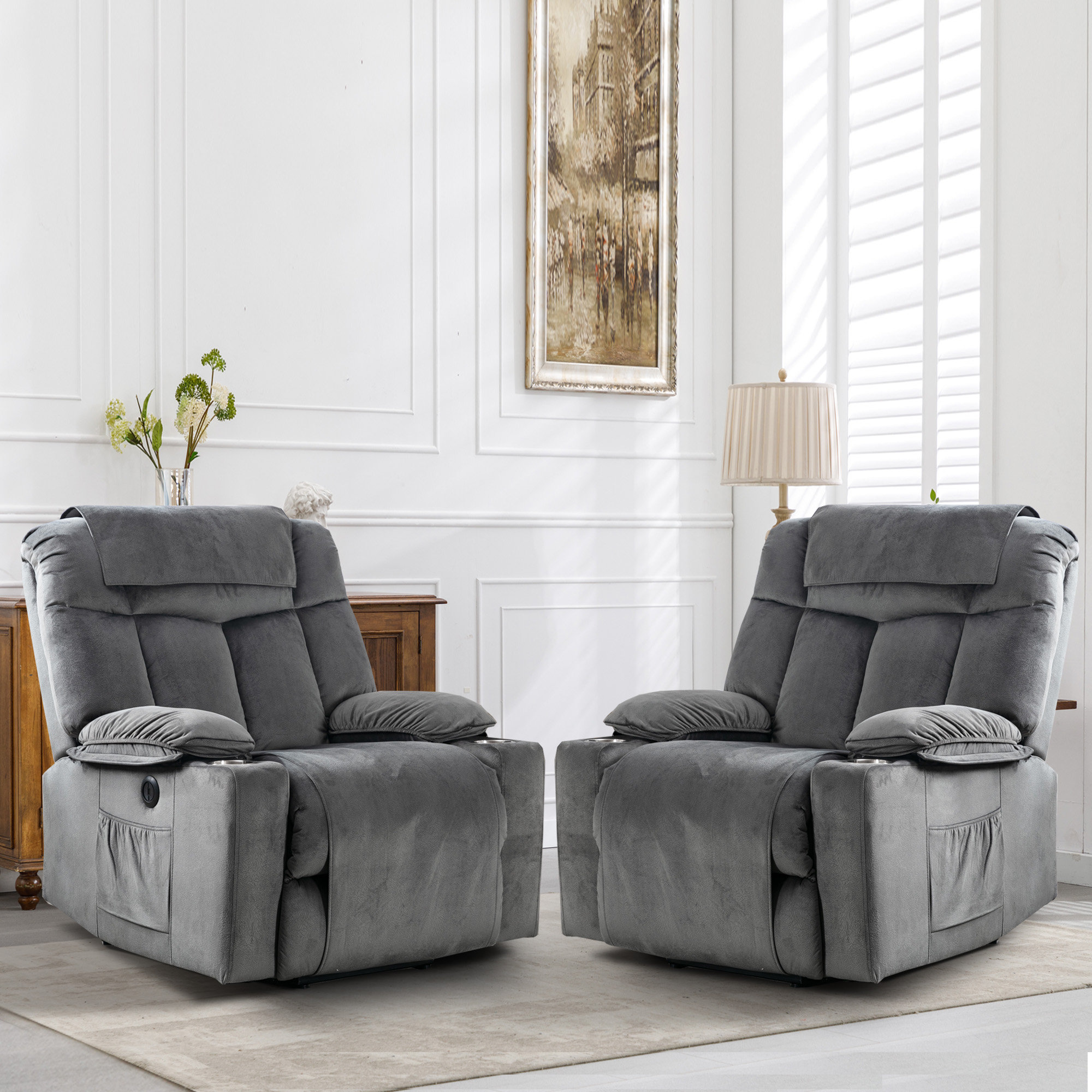Carollyn 34.6 Wide Super Soft Upholstered Lift Assist Power Recliner with  USB Port