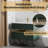 36" Floating Bathroom Vanity, Engineered Stone Top, Soft-Close Drawer, LED Light, Green Finish-1176167329