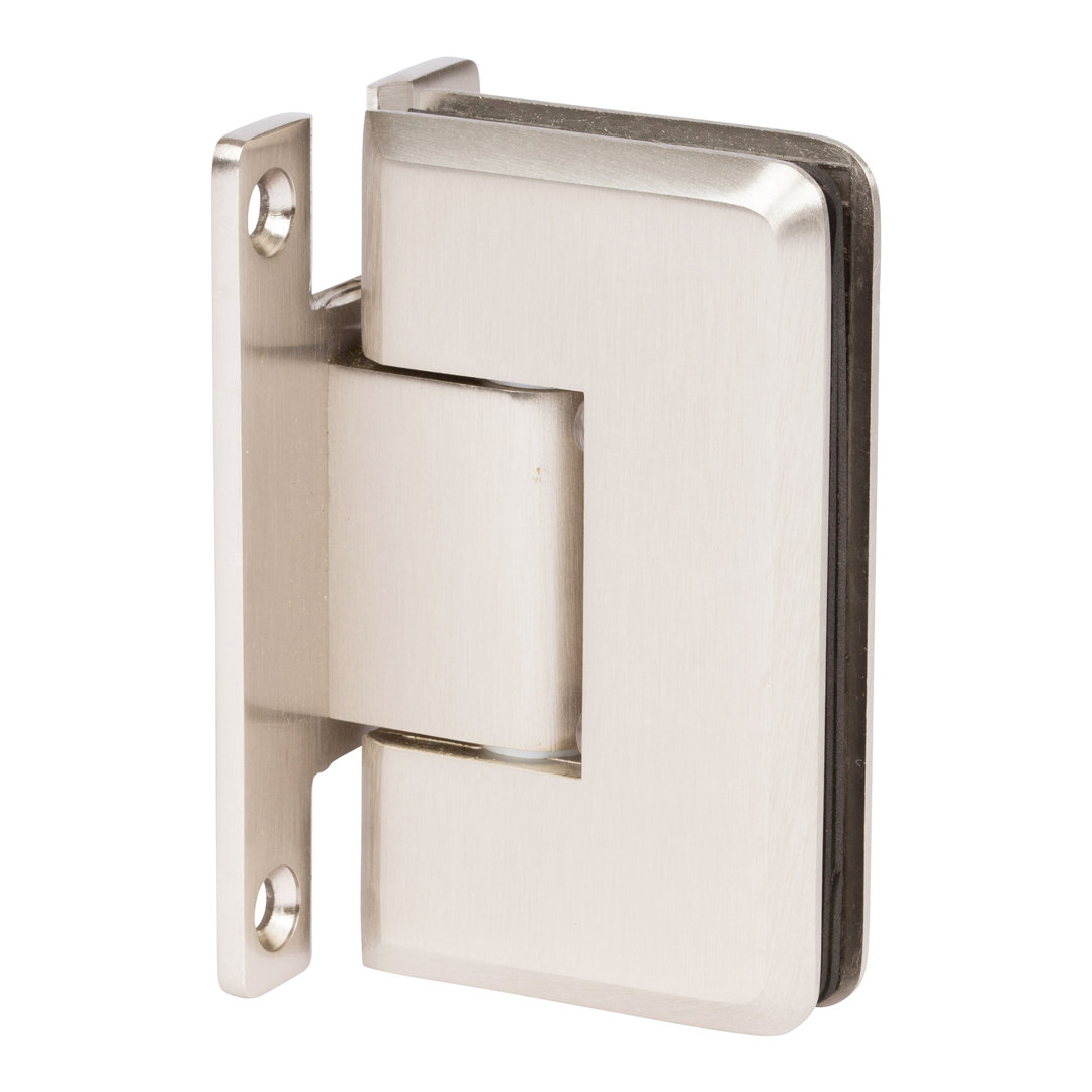 Heavy Duty Bevelled Corner Shower Hinge, H Type Full Back Plate In Brushed Nickel Finish Rockwell Security