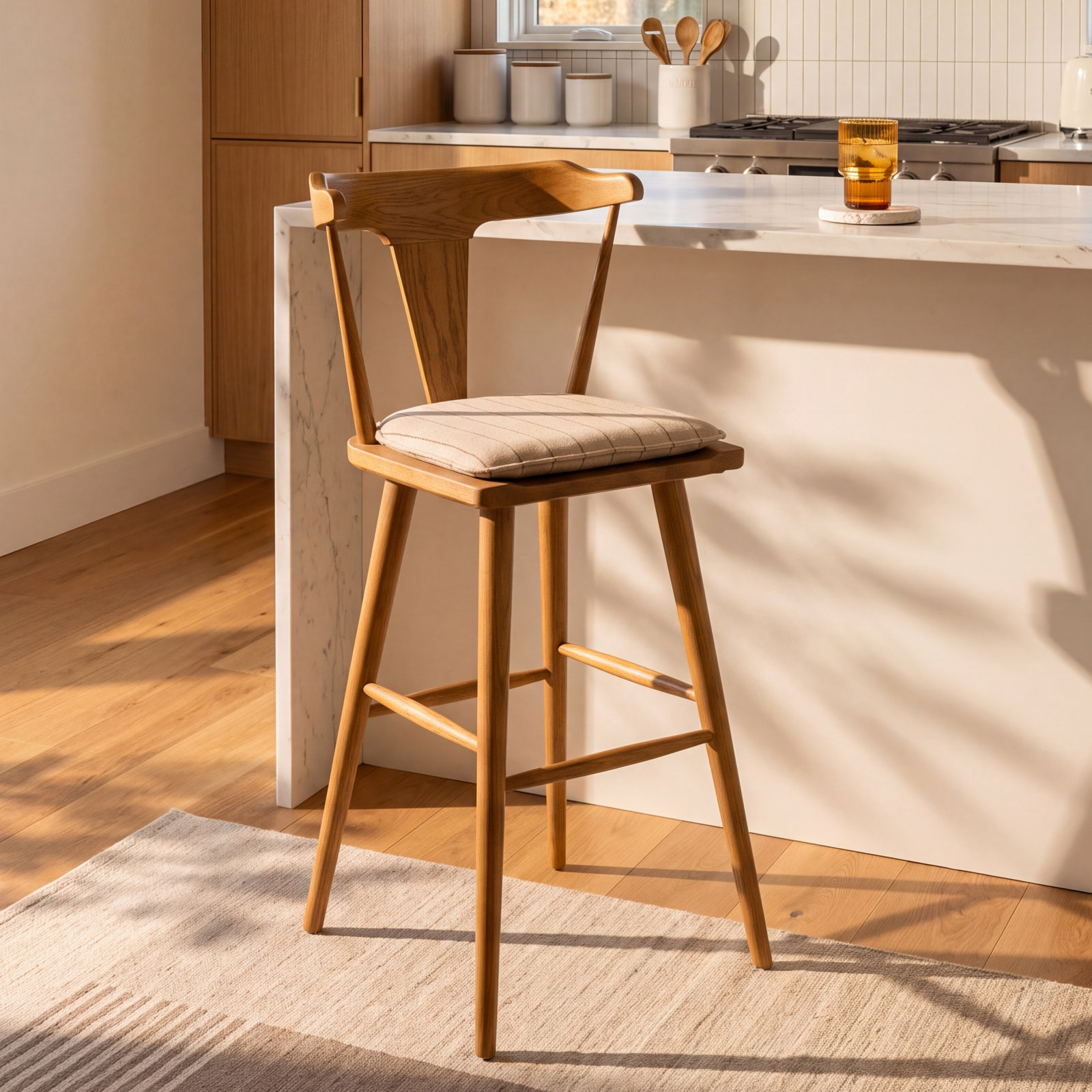 Boid Bar and Counter Stool, Sandy Oak, Lavon Flint/Linen Blend, Bar Stool (29.94" Seat Height)