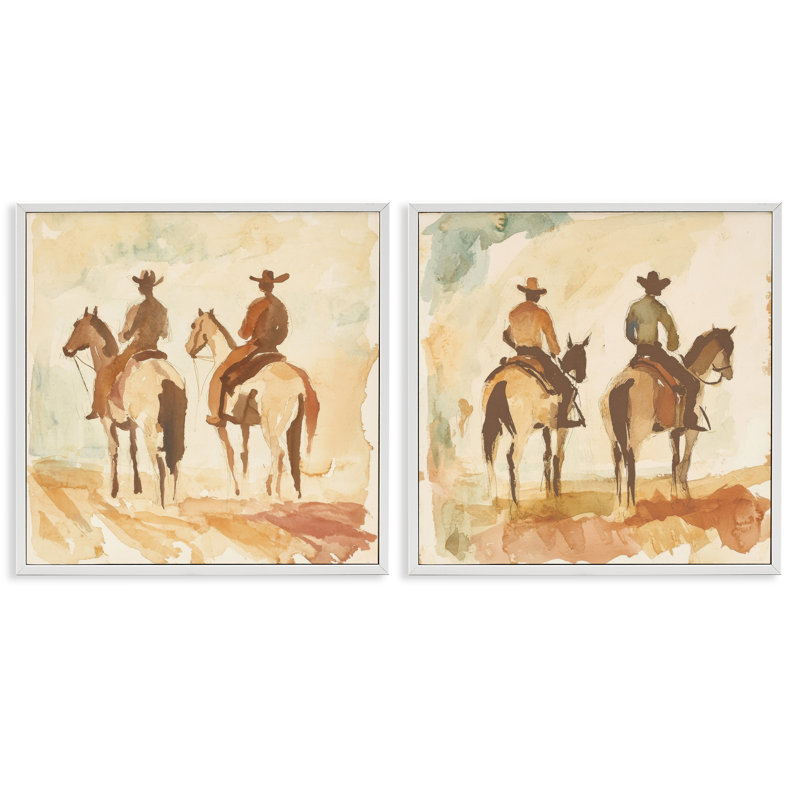 «Western Watercolor Cowboy Pairs», ensemble de 2 giclées encadrées par Petal Prints Design, H 24 po x l 24 po