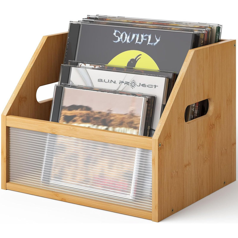 Vinyl Record Storage Box, Bamboo Wood Record Holder Storage, Magazine Book Album Display Rack, Stylish Desktop File Sorter Organizer For Home Office