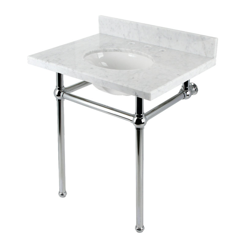Kingston Brass Templeton 30-Inch Carrara Marble Console Sink with Brass Legs (8-Inch, 3-Hole)