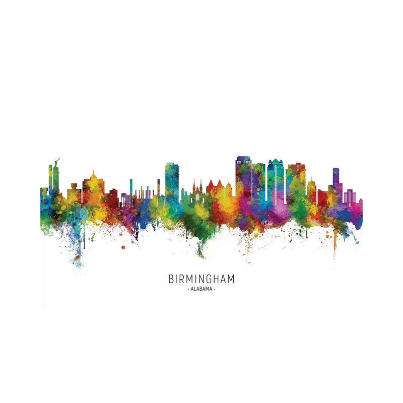 «Birmingham Alabama Skyline City Name» par Michael Tompsett, reproduction d'art sur toile tendue