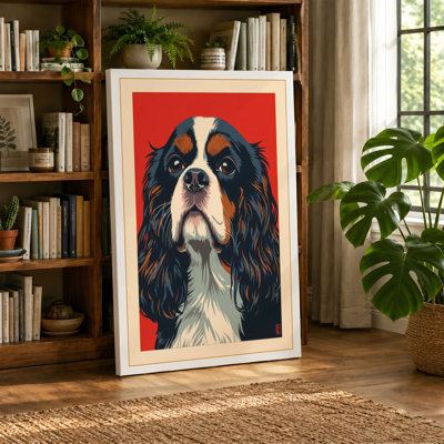 Spaniel in Red Japandi - Wrapped Canvas