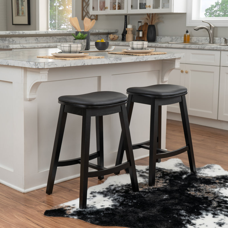 Nafeesa Cushioned Faux Leather Counter Stool, Black/Black
