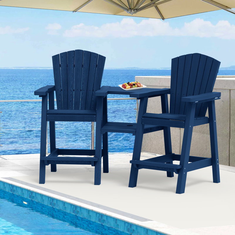 HDPE Tall Adirondack Chair Set with Removable Double Connecting Trays (Set of 2), Navy