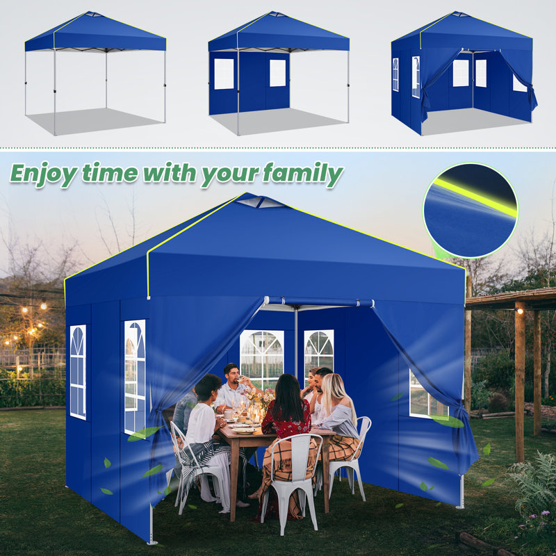 10x10 Pop Up Canopy Tent, One Push Setup Glow Outdoor Tent with 4 Sidewalls, Dark Blue