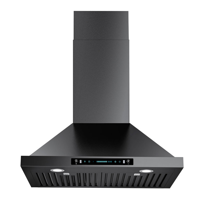 Hotte de cuisine murale 30 po, 900 pi³ / min, convertible au mur, en acier inoxydable noir, contrôle silencieux à 4 vitesses et contrôle par panneau tactile avec lumières DEL