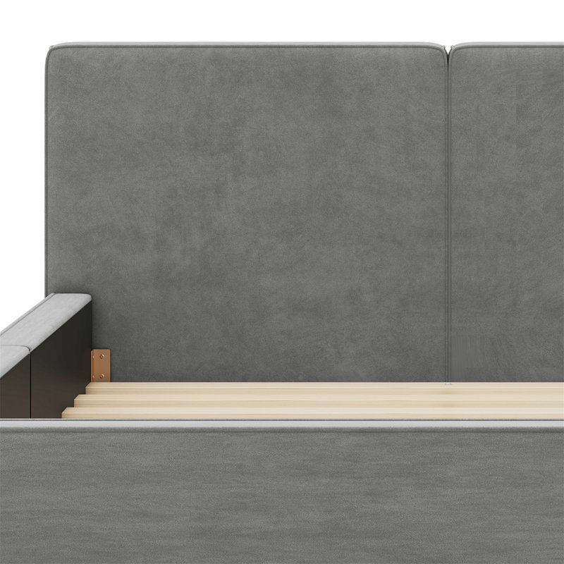 Upholstered Platform Bed With Solid Frame, Gray