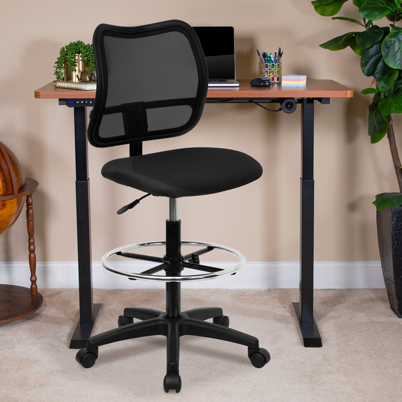 Black Mesh and Fabric Mid-Back Swivel Drafting Chair