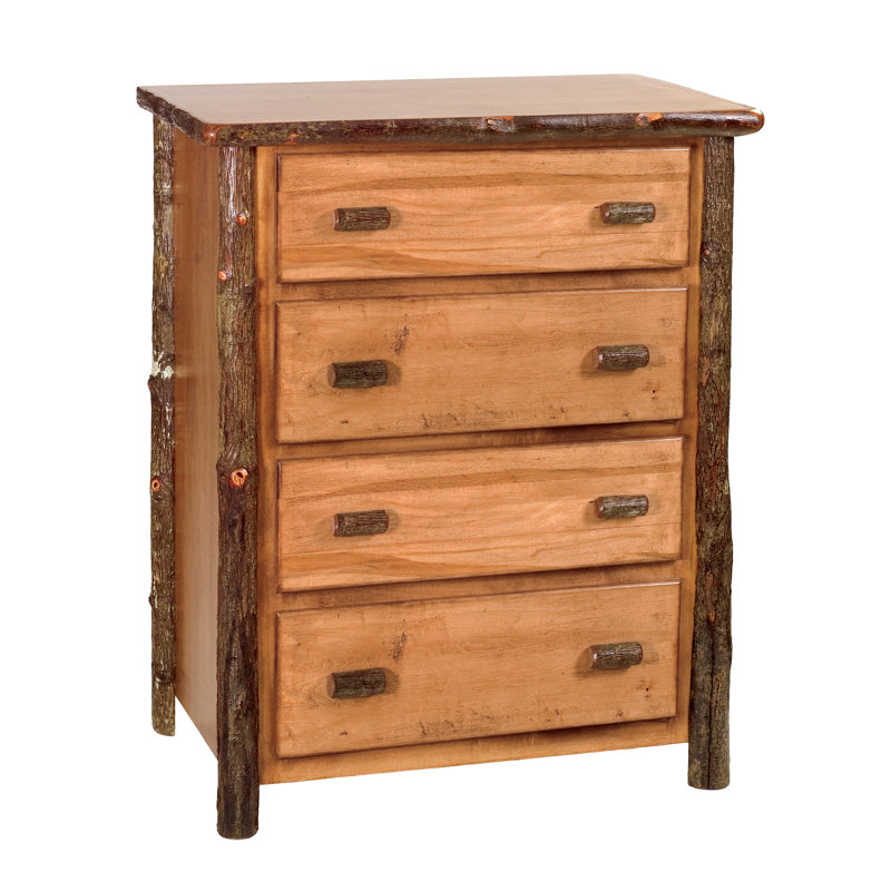 Fireside Lodge Hickory Log Four Drawer Chest - Cinnamon - Premium Line, Rustic Alder