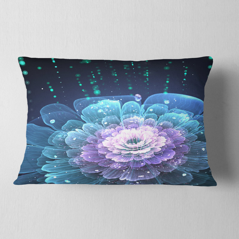 Coussin décoratif floral à fleurs fractales avec gouttes d’eau designart