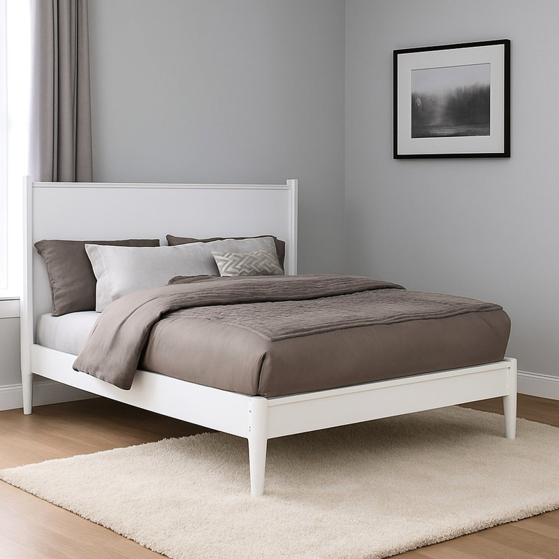 White King Mid - Century Modern Platform Bed, No Box Spring, Round Tapered Legs, Construction, Slatted Base For Mattress Support And Bedroom Practicality Solid + Engineered Wood, Comfort Aesthetics