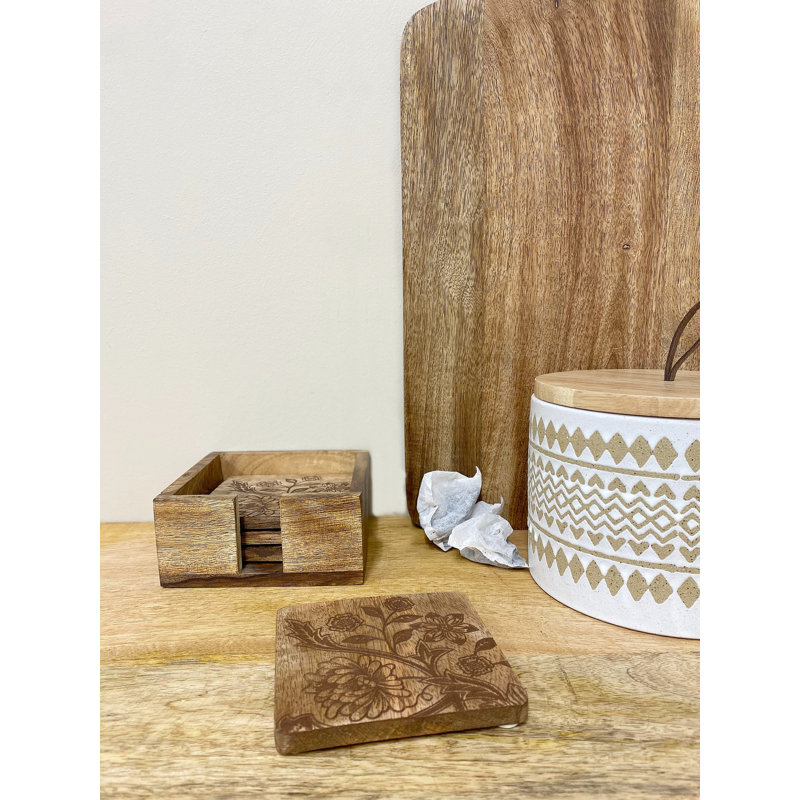 Wood Square 4 Piece Coaster Set