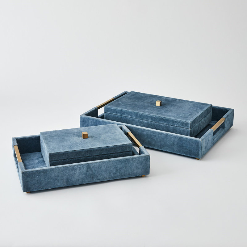 Posh Tray-Dusty Blue Suede-Lg, L 22 po x P 16,5 po x H 3,75 po, Bleu