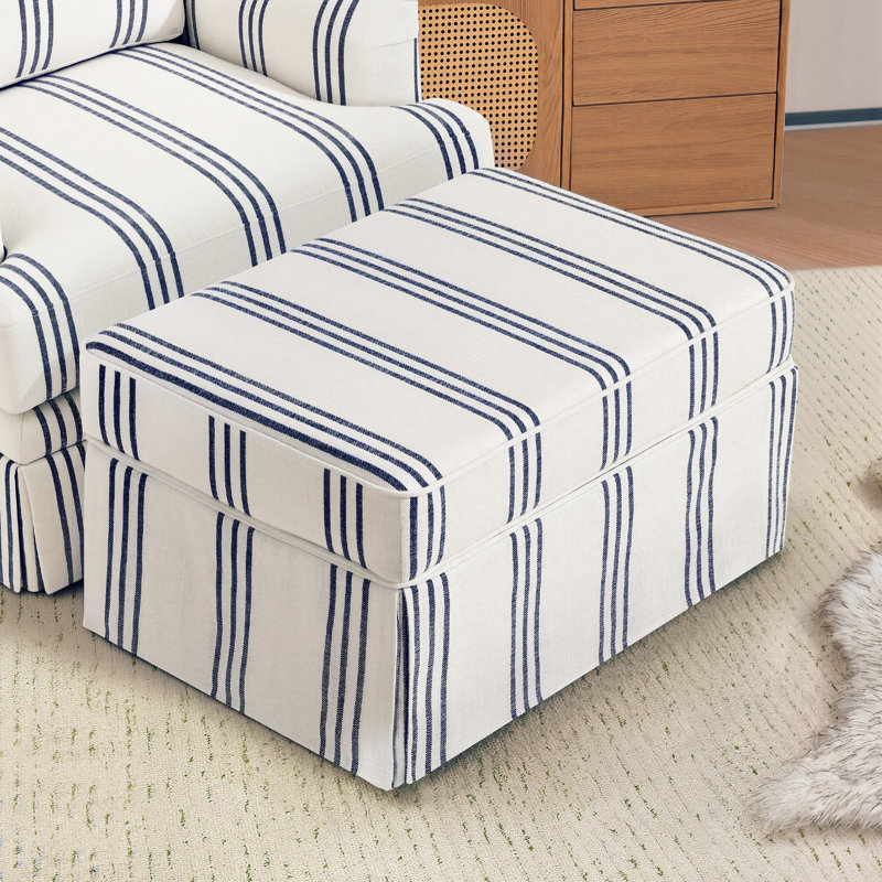 30.3'' W Skirted Upholstered Storage Ottoman, Navy Striped