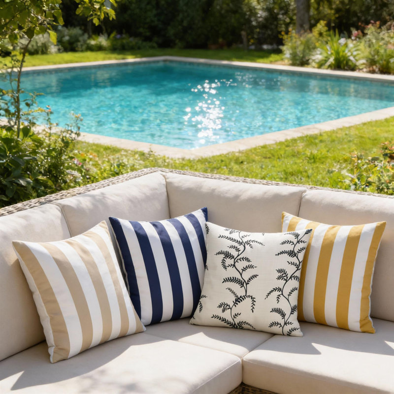 Indoor / Outdoor Square Throw Cushion, Square 55cm, Yellow/White