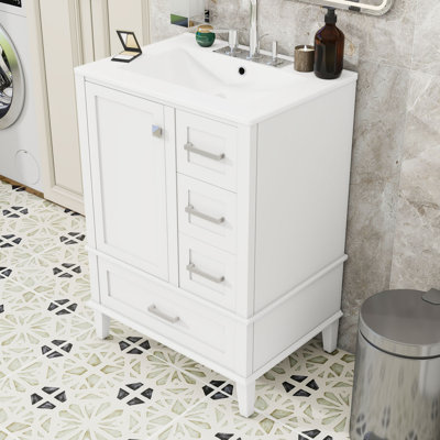 Modern Compact Freestanding Bathroom Vanity with Ceramic Sink, Soft-Close Door and Storage Drawers