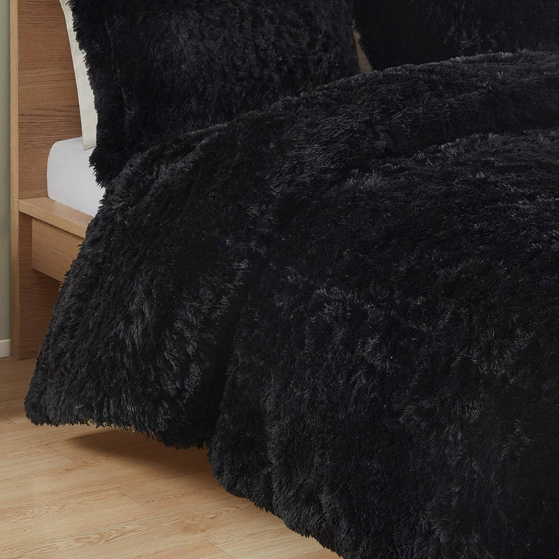 Édredon noir simple / simple TG, fourrure longue à poils longs, fourrure confortable, chaleur