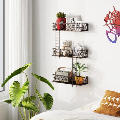 3 Tier Coffee Fire Escape Floating Wall Storage Shelf for Figure Display