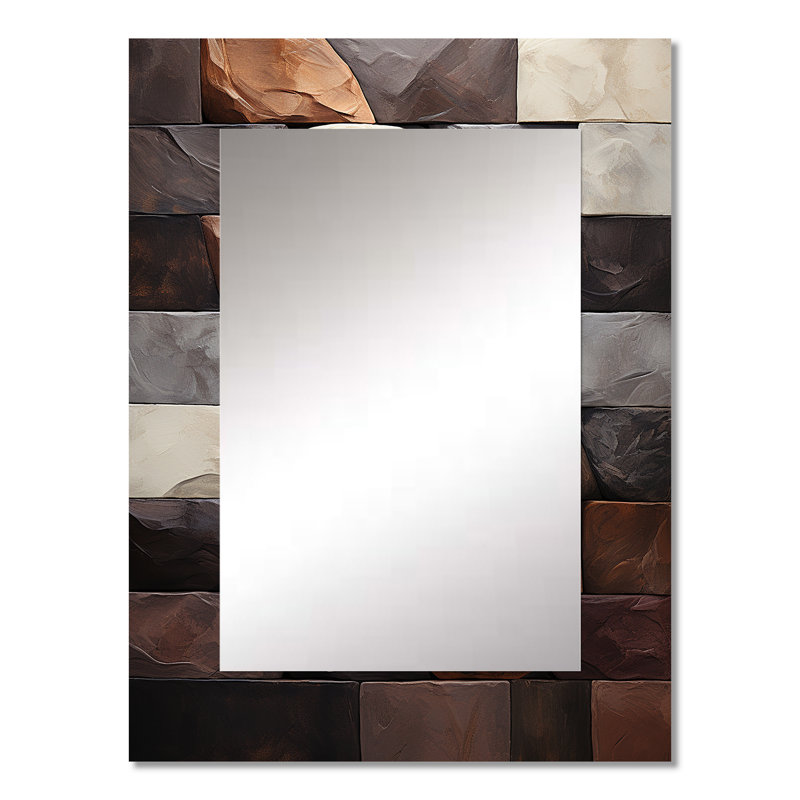 Bean Stone Collage I - Stone Geode Decorative Mirror, Traditional Large Wall Mirror, Printed Metal Art, 32" x 24"
