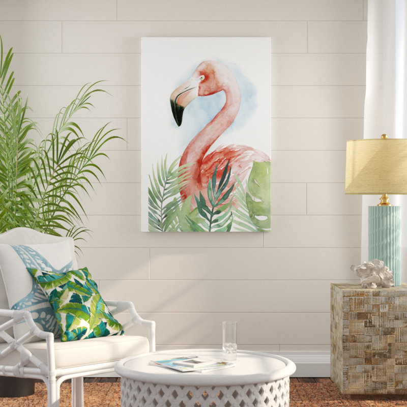 Flamingo Composition II by Grace Popp - Painting Print, 122cm H x 81cm W, Black Floater Framed