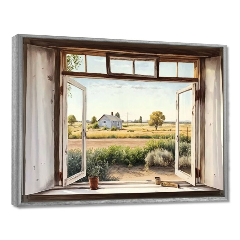 «Window to Landscape Views I - Farm Landscape», art mural, H 30 po x l 40 po x P 1,5 po, Encadrement argenté
