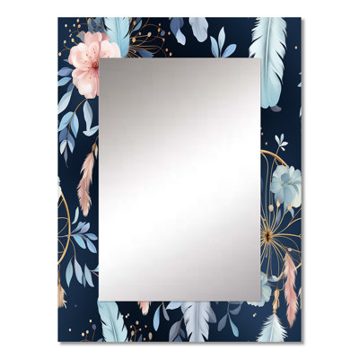 Ethereal Dreamcatchers Boho Pattern - Floral Wall Mirror, Cottage Decorative Mirror, Printed Metal Art