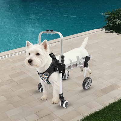 Fauteuil roulant réglable pour petits chiens de 16 à 22 lb, aide à la mobilité en aluminium avec harnais en filet