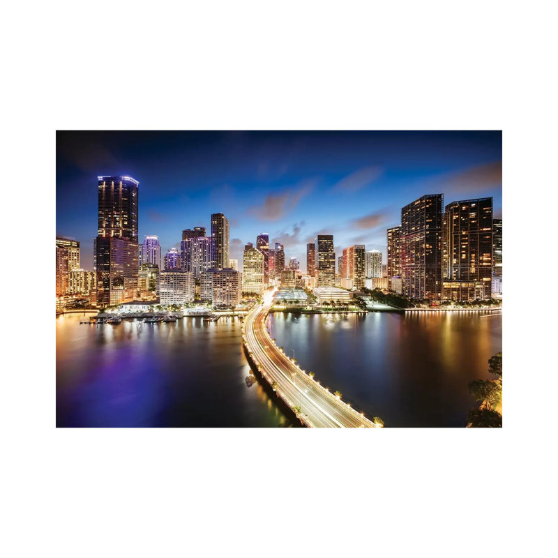 Miami Skyline At Night I by Matteo Colombo - Painting on Canvas, Wrapped Canvas, 30.48 cm H x 45.72 cm W